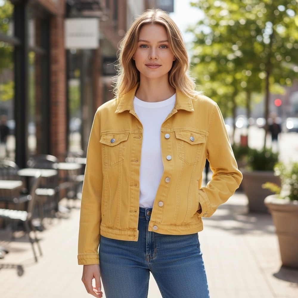 Cabi Denim Jacket Womens Small Yellow Cotton Trucker Style 253
